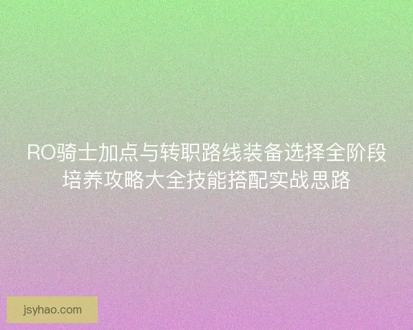 RO骑士加点与转职路线装备选择全阶段培养攻略大全技能搭配实战思路